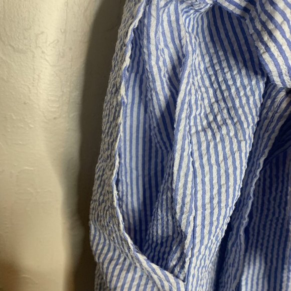 Blue and White Wide Leg Jumpsuit with Square Neckline - Picture 6 of 10